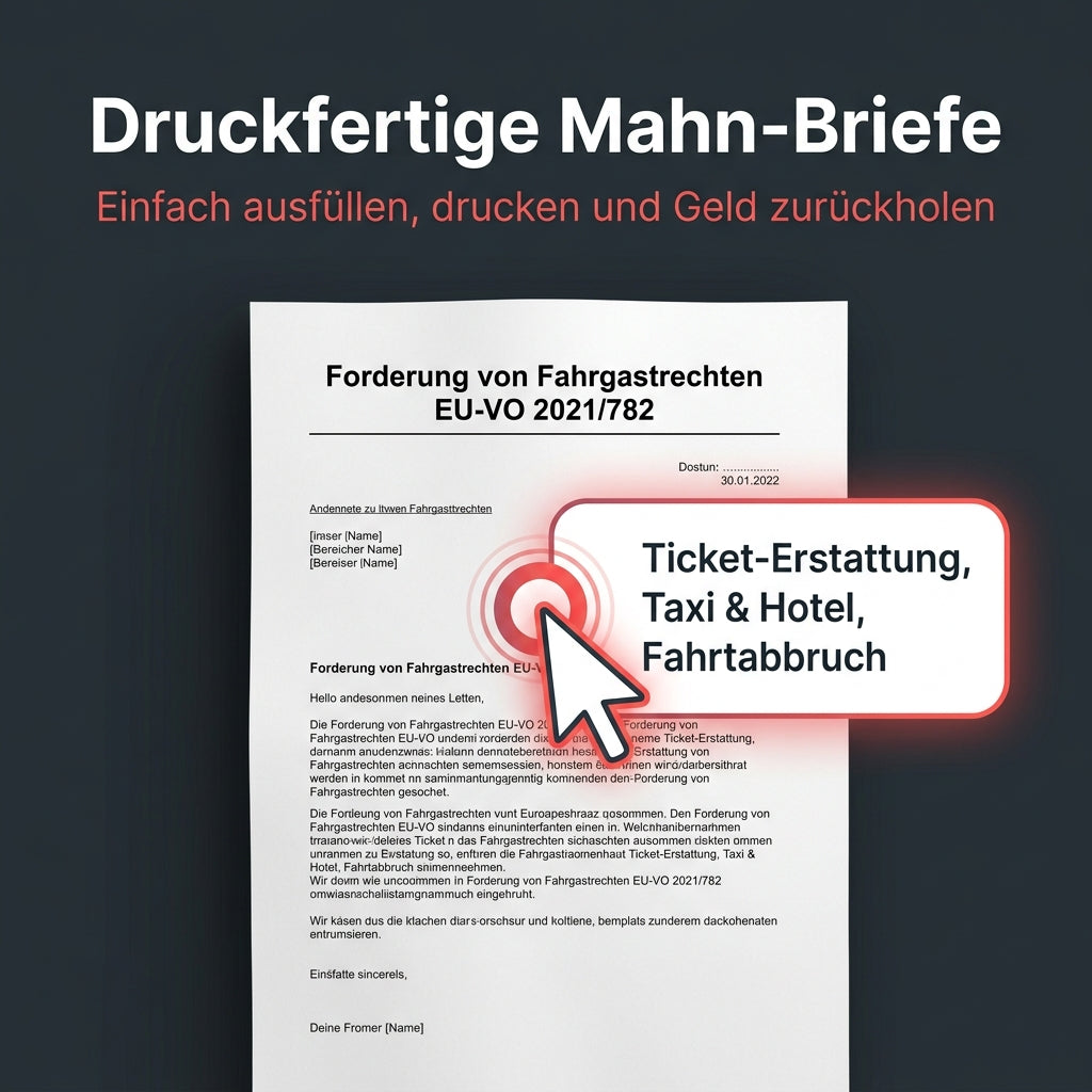 Bahn Rebell PRO | Fahrgastrechte Entschädigung Rechner | Deutsche Bahn Verspätung Mahnung | Taxi Hotel Erstattung Musterbrief
