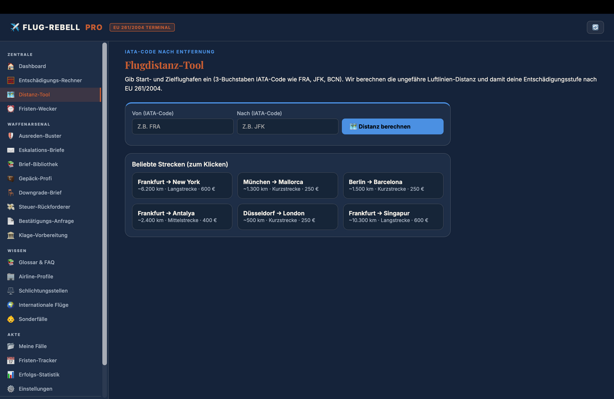 Flug Rebell | Fluggastrechte Entschädigung EU 261 Rechner | Mahnung Musterbrief Airline | Flugverspätung Koffer weg | Offline Tool