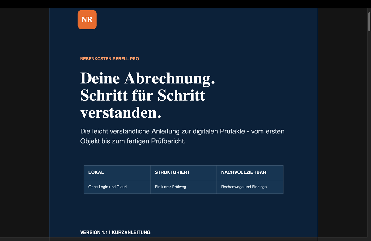 Nebenkosten-Rebell Pro – Nebenkostenabrechnung strukturiert prüfen