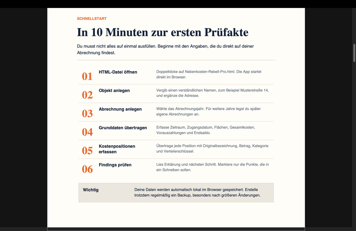 Nebenkosten-Rebell Pro – Nebenkostenabrechnung strukturiert prüfen