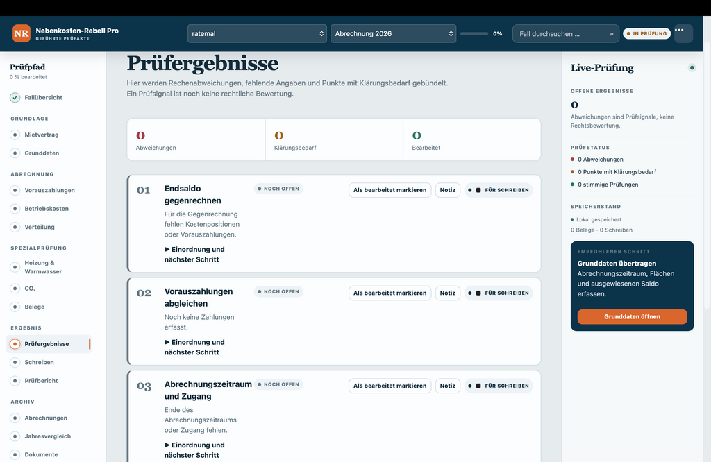 Nebenkosten-Rebell Pro – Nebenkostenabrechnung strukturiert prüfen