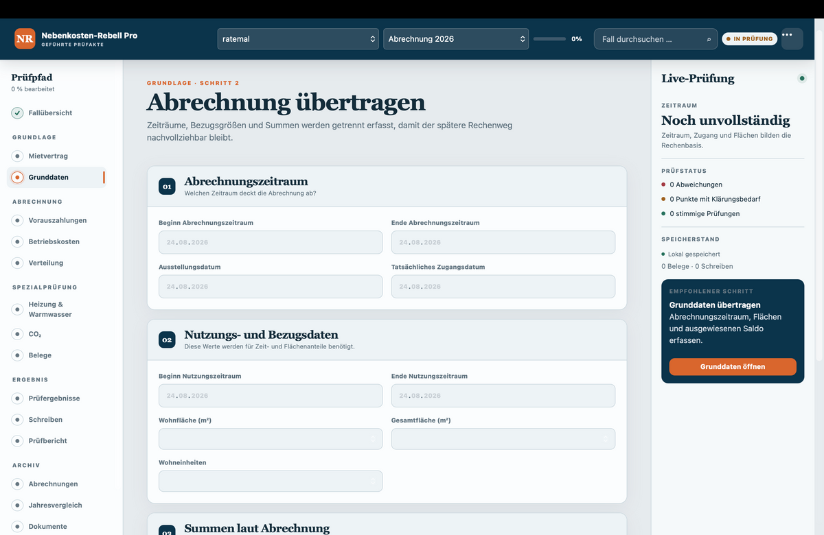 Nebenkosten-Rebell Pro – Nebenkostenabrechnung strukturiert prüfen