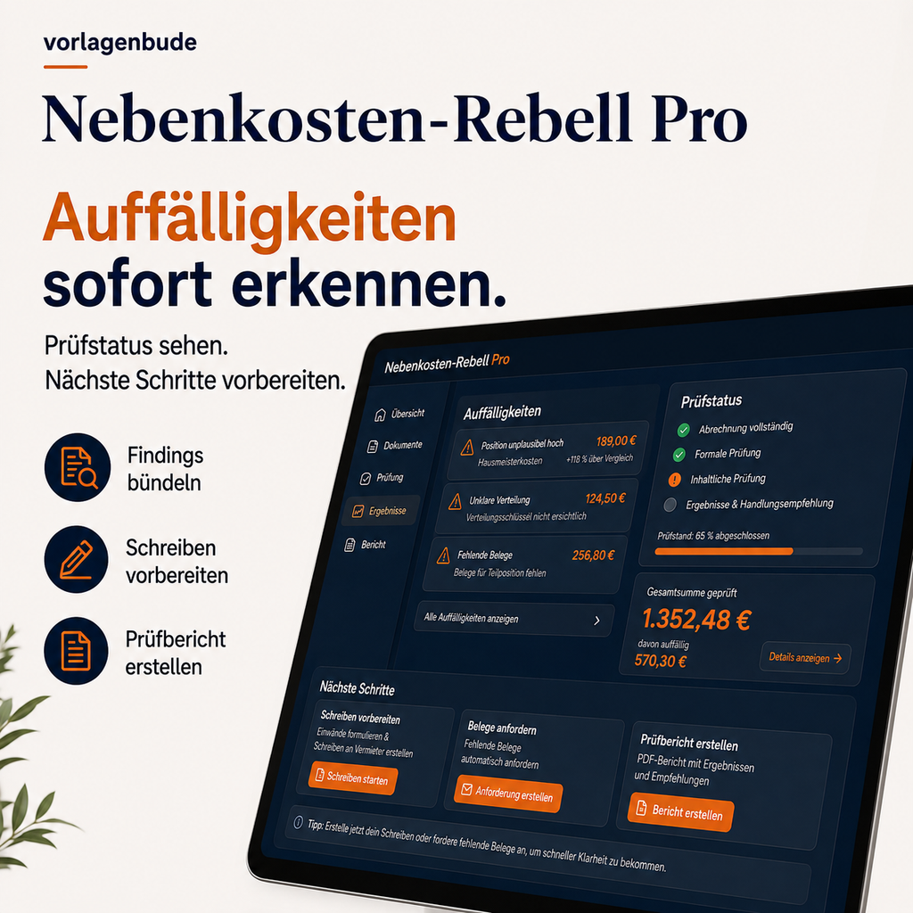 Nebenkosten-Rebell Pro – Nebenkostenabrechnung strukturiert prüfen