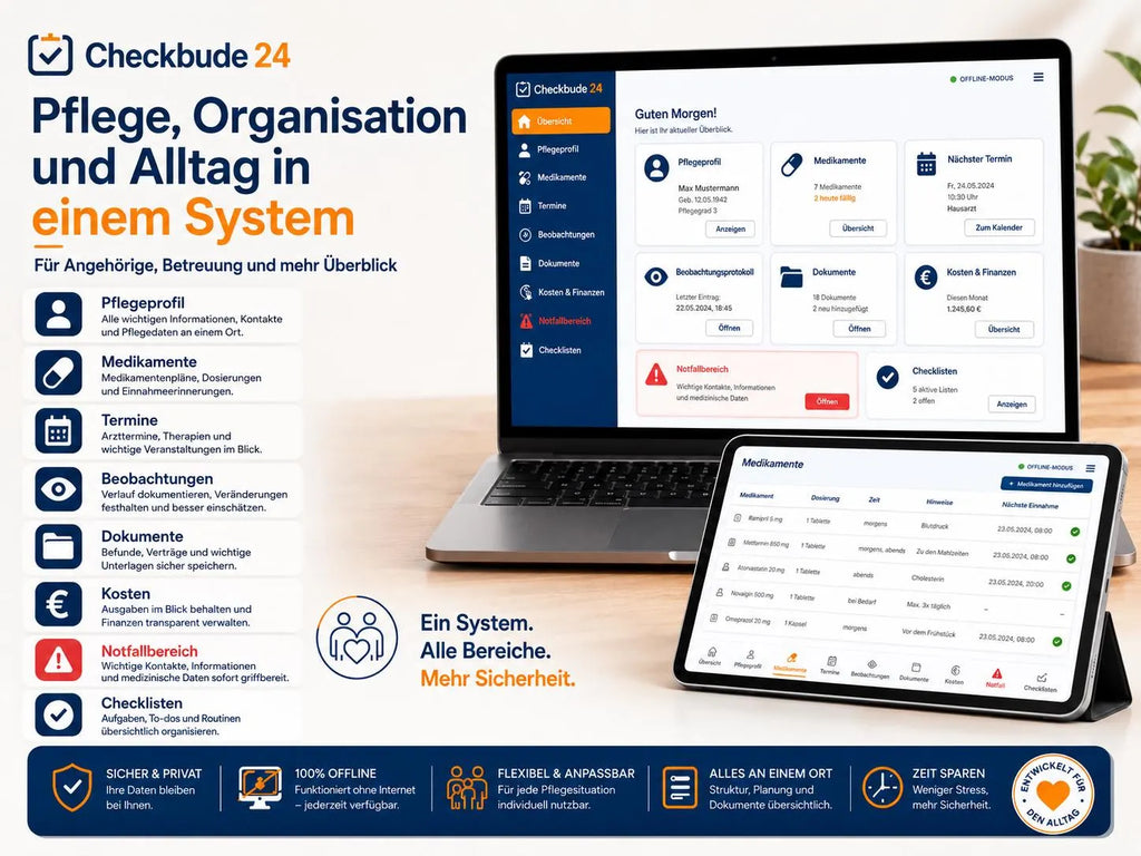 Caregiver Command Center Pro+ - Offline Care Organizer | Medication Schedule, Appointments, Documents, Emergency, Care Plan & Charts
